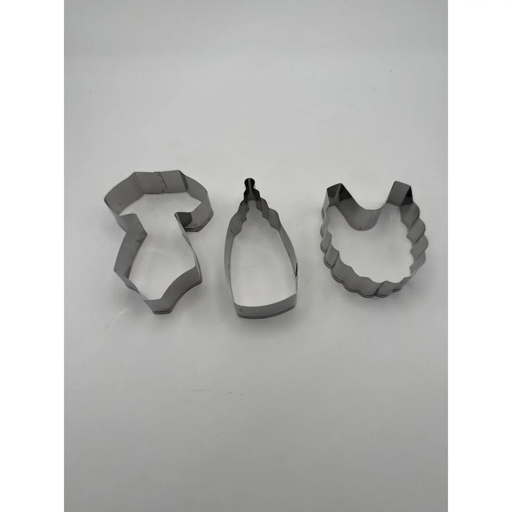 Baby Shower Cookie Cutter Set 3pc Stainless Steel Bodysuit Bottle Bib Silver